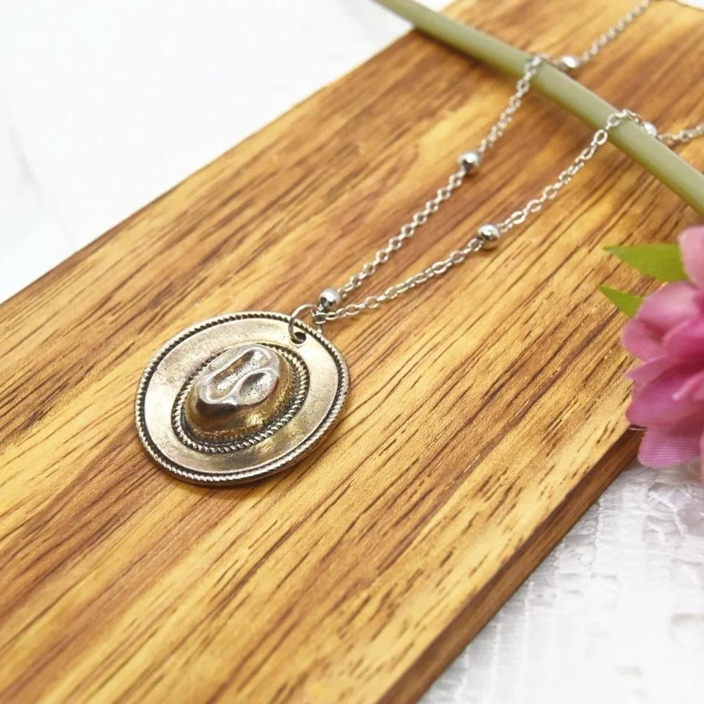 Rustic Cowgirl Hat Pendant Necklace